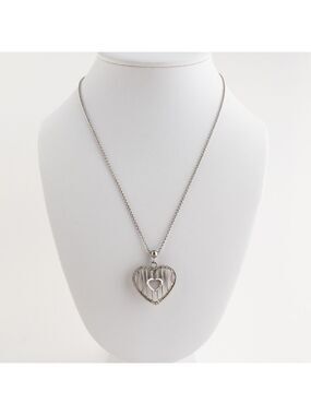 Vintage Sterling Silver Open Heart Cage Charm Pendant Necklace Rolo Chain 925